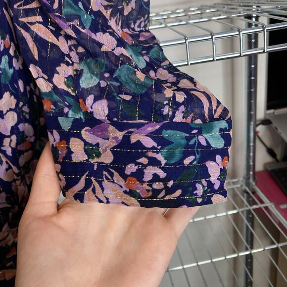 Shoshanna Women's Floral Metallic Puff Sleeve Ruffle Mini Dress Size 0 Fairy - Picture 8 of 12